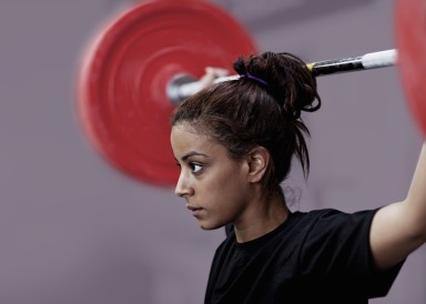 A woman lifting weights